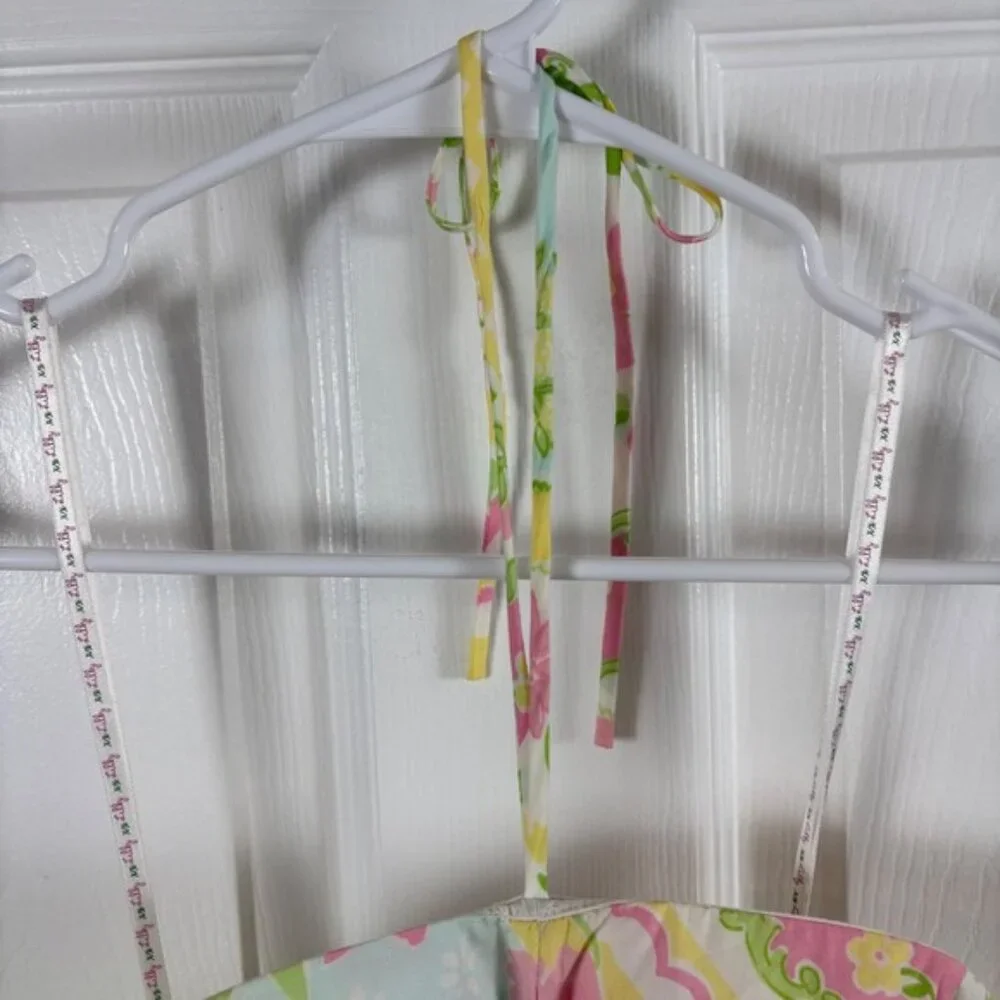 Vtg 90s Lilly Pulitzer Halter Dress Size 4 Pink Yellow Patchwork Cotton Preppy - Picture 3 of 9
